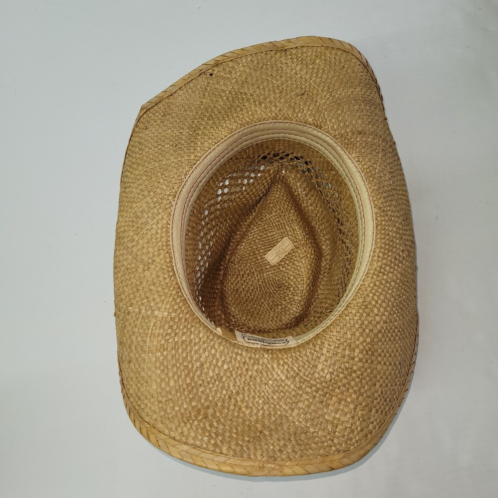 Longhorn‎ Head Huggers Straw Hat Mens M Cowboy Western Feather Rodeo Rancher - Picture 8 of 13